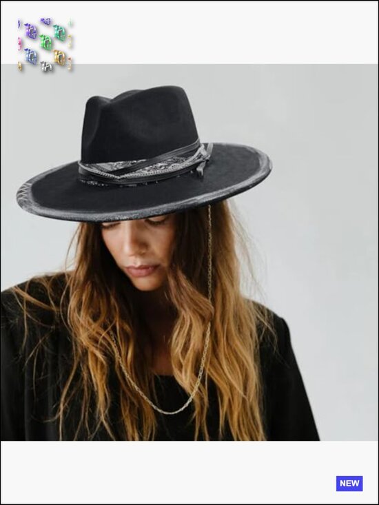 Wide Brim Fedora Hat Western Retro Felt Unisex Adjustable Festival Style